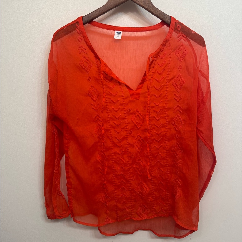Old Navy Orange Sheer Long Sleeve Blouse Coverup